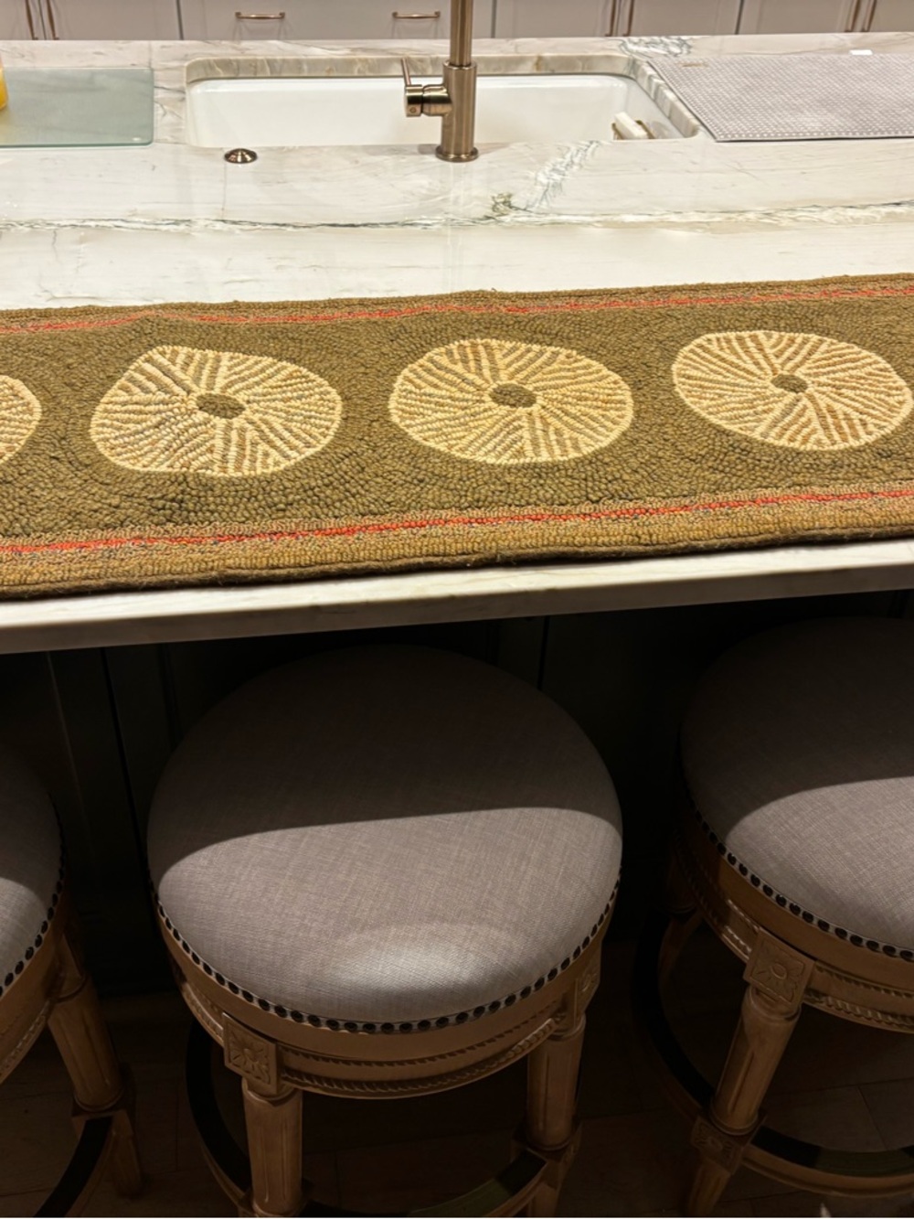 Stunning Hand looped Olive and Cream Decorative Table Runner- wall hanging